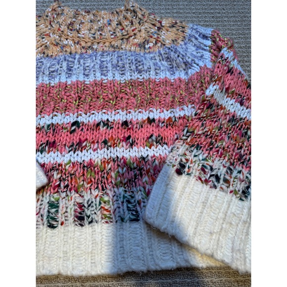 Anthropologie Chunky Knit Striped Sweater Wool Alpaca Blend Pink Blue XS - Picture 4 of 10